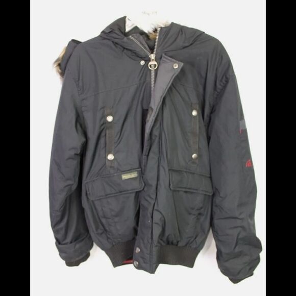 J. Whistler BLACK COAT w/ Fur Lined Hood Size Medium JACKET MEN'S CANADA - Picture 1 of 11